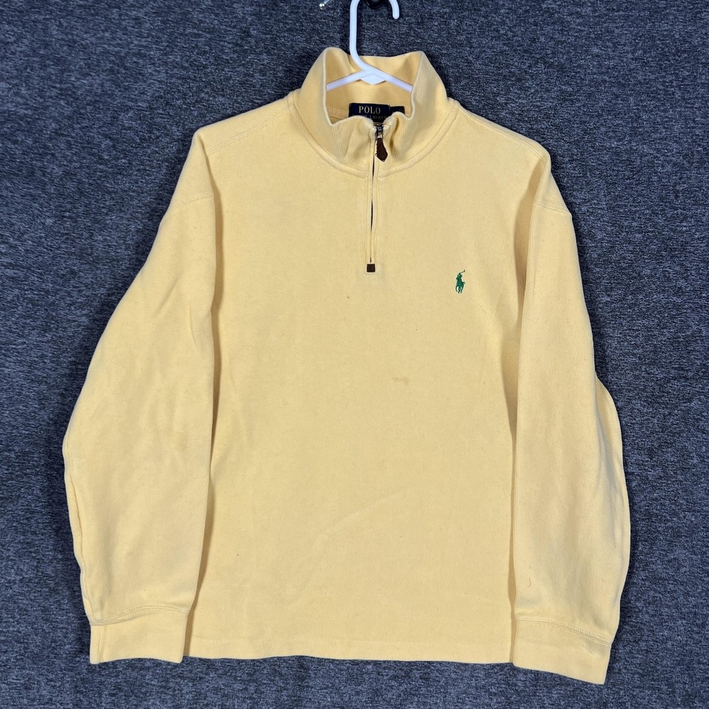 Polo Ralph Lauren Sweater Mens‎ Large Yellow 1/4 Zip Mock Neck Knit Pullover